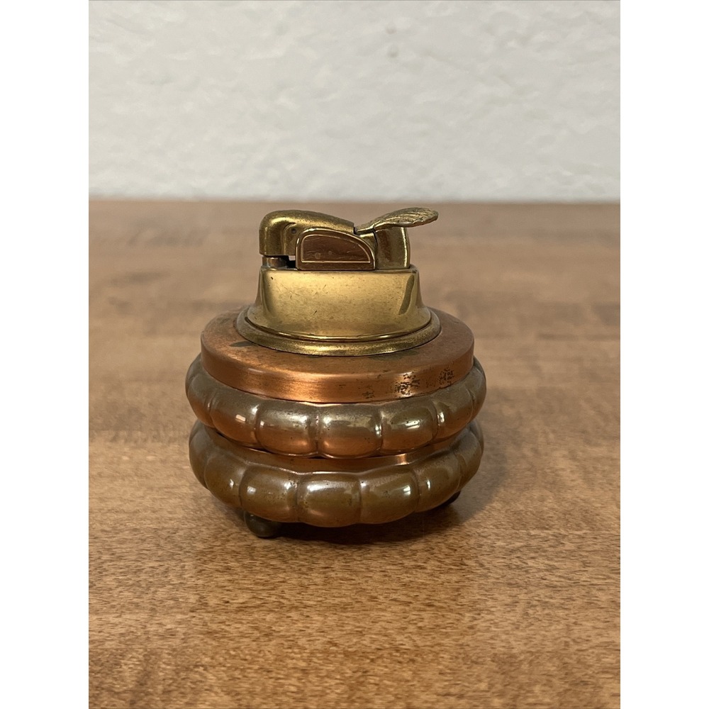 Vintage Evans Heavy Table Top Copper Finish Lighter Made In USA - Untested